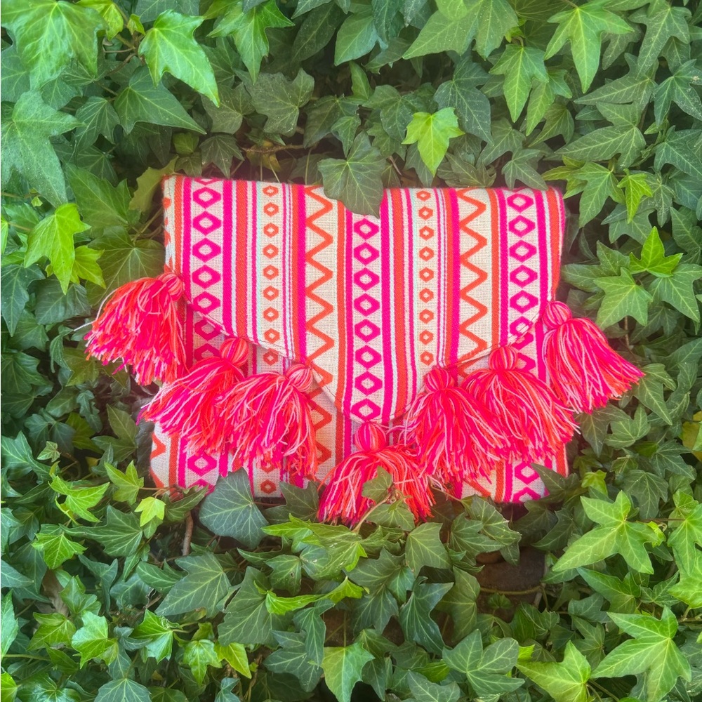 Vibrant Pink and Orange Patterned Clutch